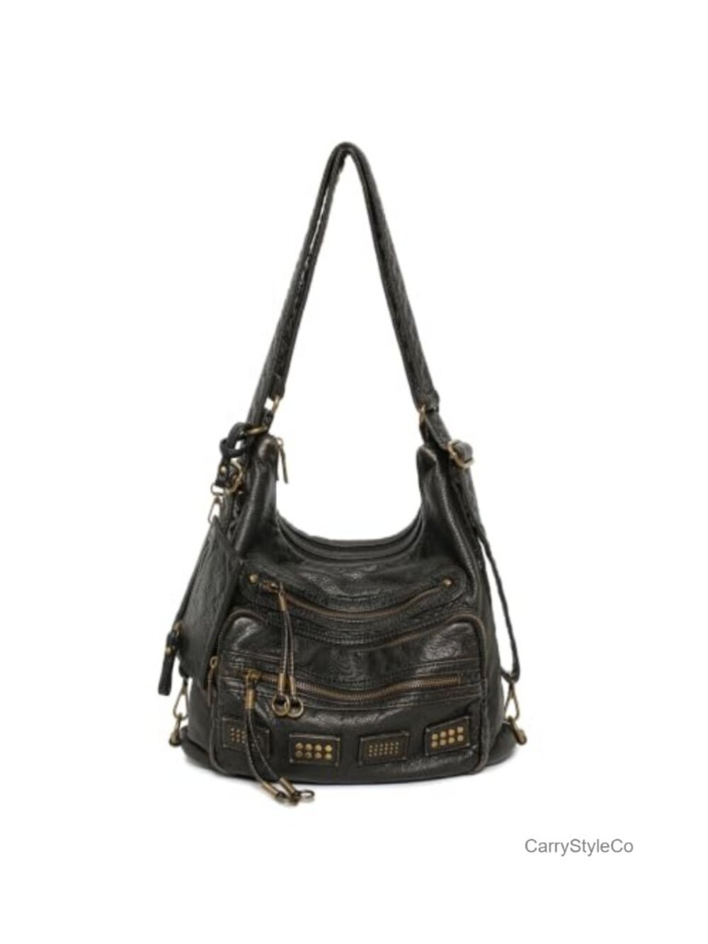 Vegan Leather Hobo Shoulder Bag Y2K Vintage Multi-Pocket Purse